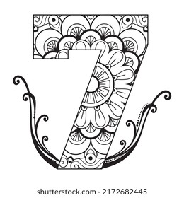 Number Mandala. Design elements from mandala art style for coloring. Collection of doodle numbers with Zentangle elements. Vector illustration can be used for Print.