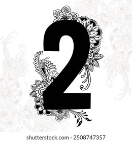 Number with mandala flower pattern design 