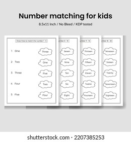 Number Matching game educational number worksheet 1-20.Read and match number.