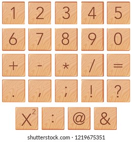 Number and math icon on wooden block illustration