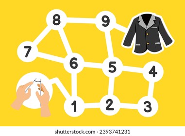 Number maze for children with cute blazer picture printable wearable clothes worksheet