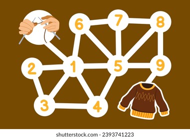 Number maze for children with cute sweater picture printable wearable clothes worksheet