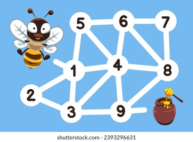 Number maze for children help bee move to honey jar printable animal worksheet