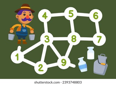 Number maze for children help farmer move to milk container printable farm worksheet