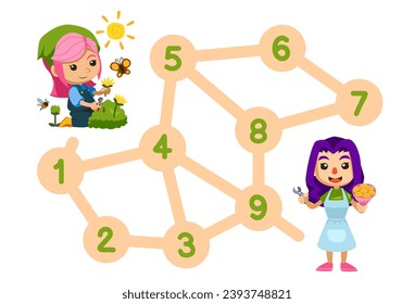 Number maze for children help flower farmer move to florist printable farm worksheet