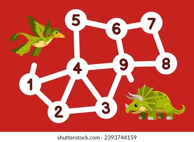 Number maze for children help green flying dino move to triceratops printable dinosaur worksheet