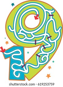 number maze. fun gaming for children. for children books. maze illustration 