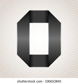 Number metal ribbon, 0, zero. Striped background. Vector 10eps