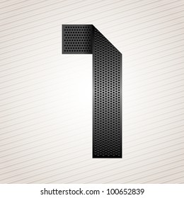Number metal ribbon, 1, one. Striped background. Vector 10eps