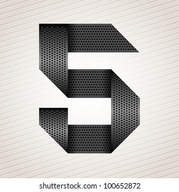 Number metal ribbon, 5, five. Striped background. Vector 10eps