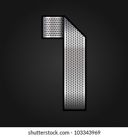 Number metallic chromium ribbon - 1 - one, vector 10eps