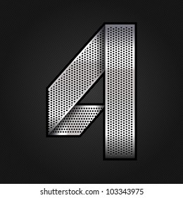 Number metallic chromium ribbon - 4 - four, vector 10eps
