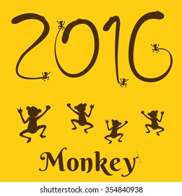 Number of Monkey tail Calligraphy vector 2016 New Year sign on yellow background