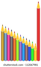 A number of multicolored pencils on a white background. Pencils of the different size.