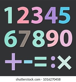 Number multicolored sets with stitched effects. Vector Illustration
