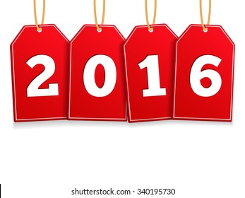 Number of New Year 2016 on red tags, vector eps10 illustration