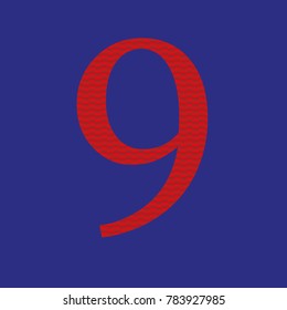 number nine 9 with embroidery texture vector