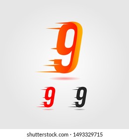 Number nine (9) fast logo. Speed design concept. Element for poster, banner, cards, t-shirt. Colorful vector