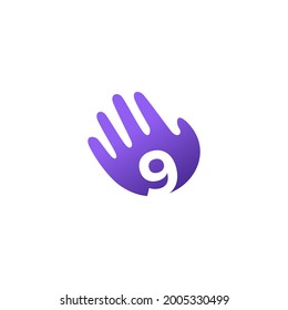 Nummer neun 9 Hand Handpalme Hallo Logo Vektorsymbol