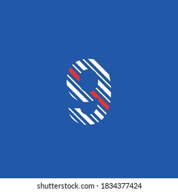 number nine (9) icon, editable vector diagonal lines