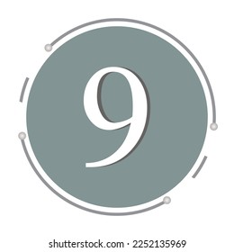 Icono número nueve o 9 o etiqueta como vector sobre fondo de forma de círculo gris para la plantilla de presentación infográfica 