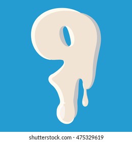 Number nine 9 isolated on baby blue background. Milky nine 9 number vector illustration