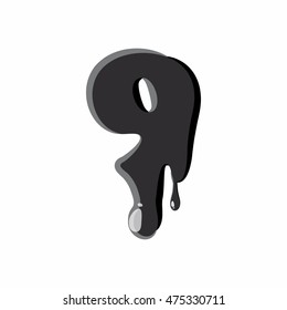 Number nine 9 isolated on white background. Black liquid oil nine 9 number vector illustration