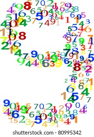 Number Nine 9 isolated over white and made from many colorful numbers. vector