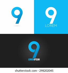 Number nine 9 logo design icon set background, blue, cyan, black