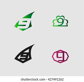 Number nine 9 logo icon template elements set
