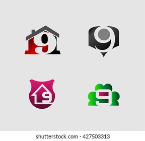 Number nine 9 logo icon template elements set
