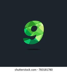 Number nine 9 Logo Icon, filled with geometric pattern. polygon letter. Vector Element.

