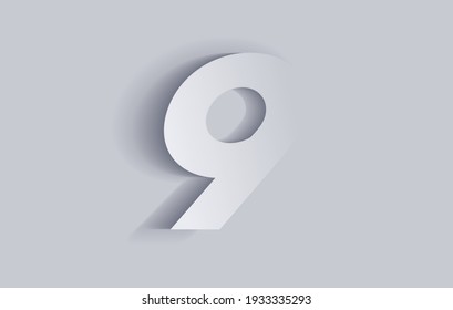 Number nine, 9 with shadow. Cut out paper isolated on background. Vector illustration EPS 10.