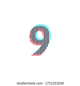 number "nine", anaglyph effect, editable vector