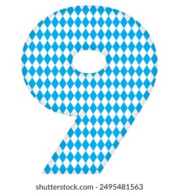 Número Nueve Con La Ilustración vectorial De Patrón Sin Costuras Del Oktoberfest De Baviera. Número 9 Aislado Sobre Un Fondo Blanco
