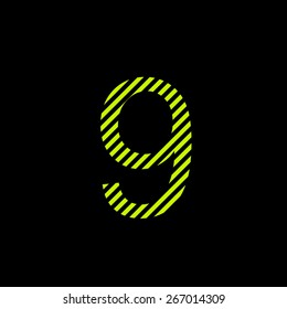 Number nine. Black and bright lime poison color for design