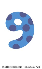 Number nine in blue color with dark blue polka dots.