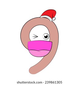 Number Nine Christmas Cartoon on white background. Vector eps10.  