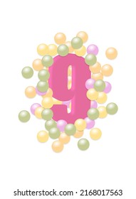 number nine in colored balls. Vector illustration.