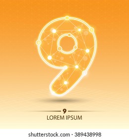 number nine concept with idea brain wave signal and technology network illustration