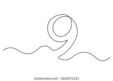 Number nine continuous one line drawing of number 9. editable One line drawing of number 9 icon. Vector illustration
