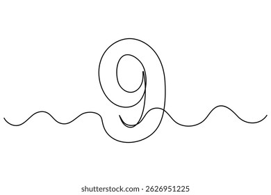 Number nine continuous one line drawing of number 9. editable One line drawing of number 9 icon. Vector illustration
