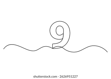 Number nine continuous one line drawing of number 9. editable One line drawing of number 9 icon. Vector illustration
