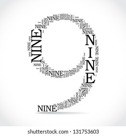 number nine created from text - illustration