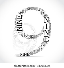 Number nine created from text - illustration