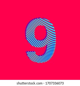 number nine with curved lines texture in blue with a sporty style