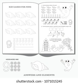 Number Nine. Dot to dot educational game for kids.