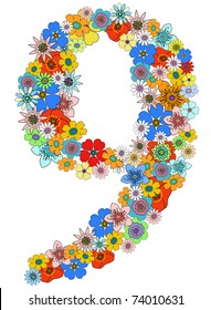 Number nine floral, vector.