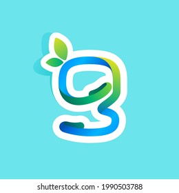Number nine flow line eco logo with green leaves. Vector green icon perfect to use in your agriculture labels, science posters, spring advertising campaign.