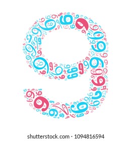 Number nine formed with background of the number 9